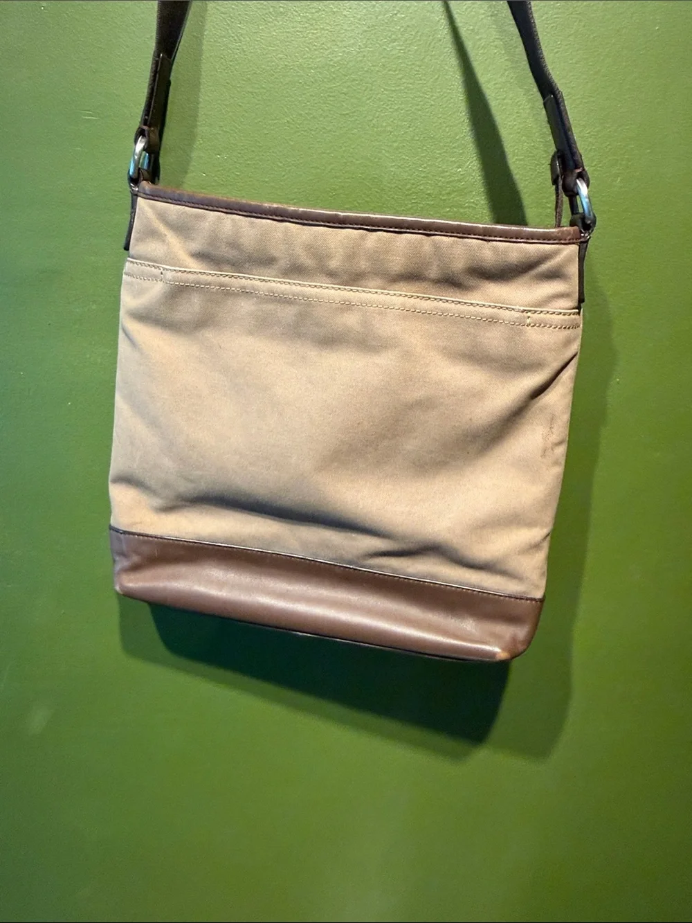 Coach Men's Hobo Tan Canvas Crossbody Bag with Adjustable Black Strap